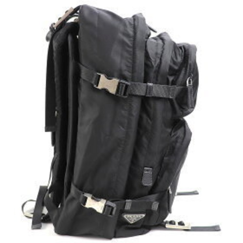 Prada Triangle Backpack Testo Nylon Saffiano Leather Black Red Backpack View 3